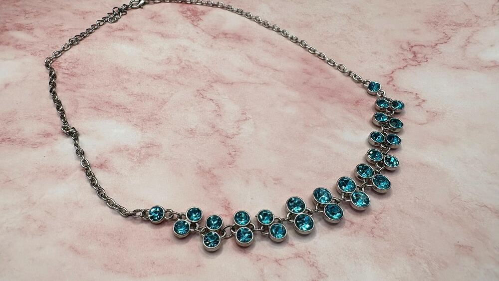 Sparkling Blue Topaz Color Crystal Drop Choker Collar Necklace Adjustable 20"